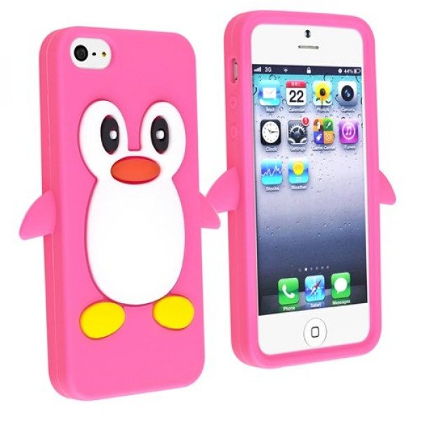 Wholesale iPhone 5 3D Penguin Case (Hot Pink)